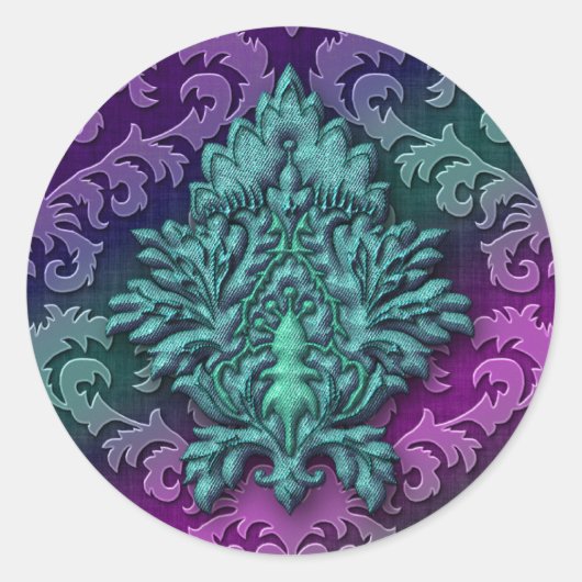 Damask Burnout Velvet Damask Medallion 2 Ronde Sticker (Voorkant)
