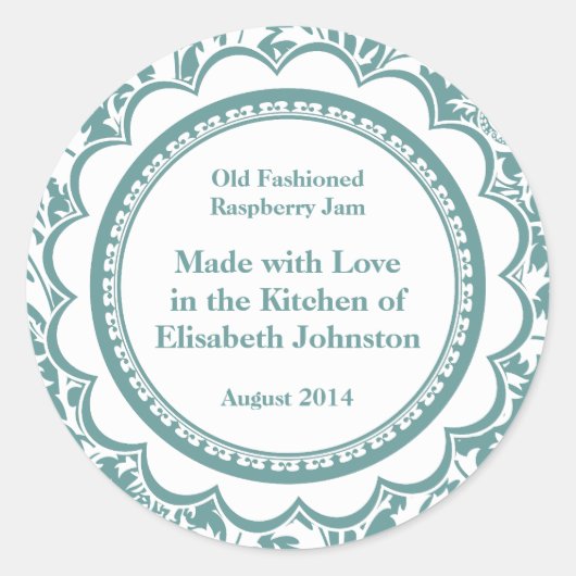 Damask Canning Labels voor Zelfgemaakte Jam, Gelei (Voorkant)