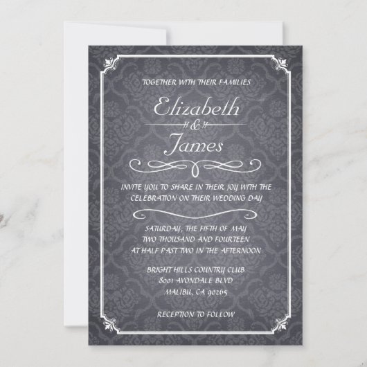 Damask  Chalkboard Wedding Invitations Kaart (Voorkant)