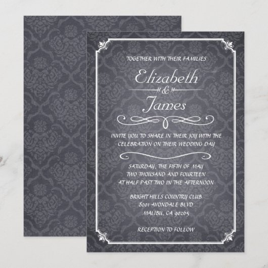 Damask Chalkboard Wedding Invitations Kaart (Voorkant / Achterkant)