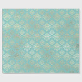 Damask Champagne Gold Royal Metallic Aqua Cadeaupapier (Vlak)