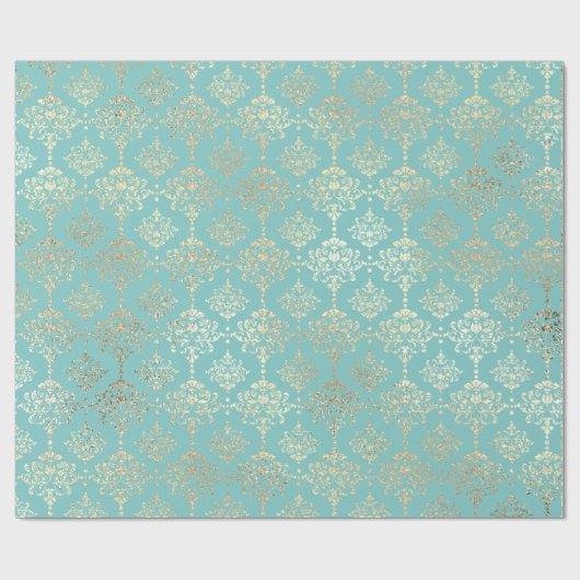 Damask Champagne Gold Royal Metallic Aqua Cadeaupapier (Vlak)