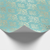 Damask Champagne Gold Royal Metallic Aqua Cadeaupapier (Hoek)