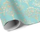 Damask Champagne Gold Royal Metallic Aqua Cadeaupapier (Rol Hoek)