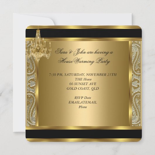 Damask Chandelier Gold-voorzitter Kaart (Achterkant)