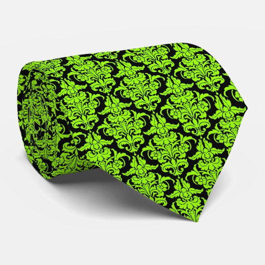 Damask - Chartreuse op Black Stropdas (Opgerold)