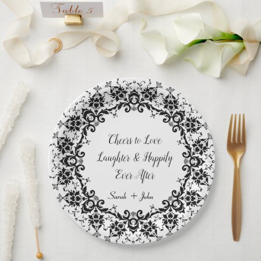 Damask Cheers to Love Laughter Wedding Occasion Papieren Bordje (Huwelijk)