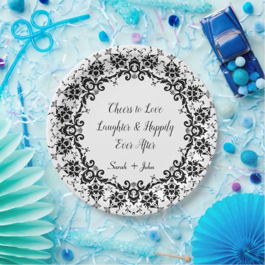 Damask Cheers to Love Laughter Wedding Occasion Papieren Bordje (Feest)