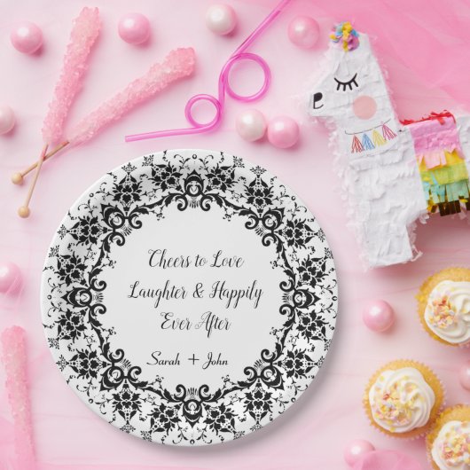 Damask Cheers to Love Laughter Wedding Occasion Papieren Bordje (Feest)