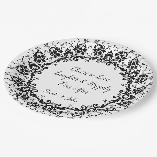 Damask Cheers to Love Laughter Wedding Occasion Papieren Bordje (Gekanteld)