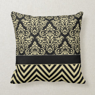 Damask Chevron - zwarte ivoor Kussen
