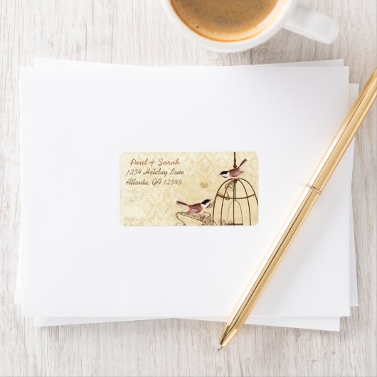  Damask Chickadees Brown Bird Cage Etiket (Insitu)