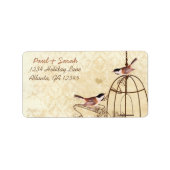  Damask Chickadees Brown Bird Cage Etiket (Voorkant)