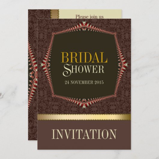 Damask Chocolate Bridal Shower Invitation Kaart (Voorkant / Achterkant)