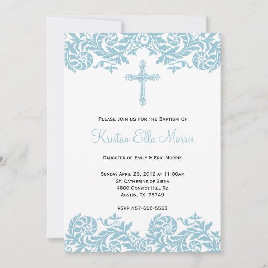 Damask Christening Baptism Invitation Kaart (Voorkant)