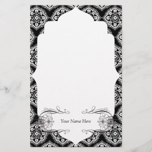 Damask Classic Black White Elegant Briefpapier