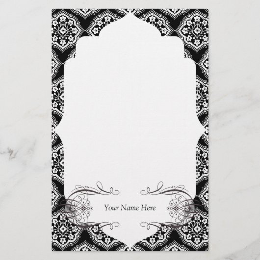 Damask Classic Black White Elegant Briefpapier (Voorkant)