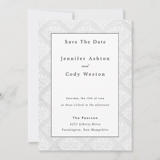 Damask Classic Wit Elegante bruiloft uitnodiging (Voorkant)
