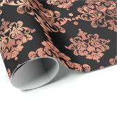 Damask Coral Copper Black Metallic Royal Floral Cadeaupapier (Rol Hoek)