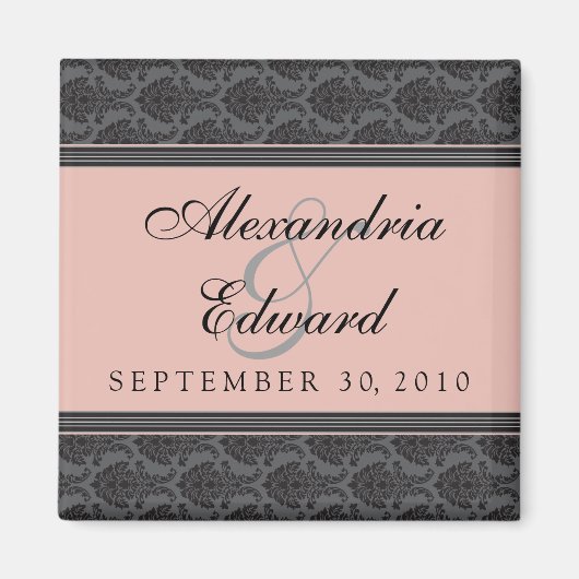  Damask Coral Wedding Favor Magnet (Voorkant)