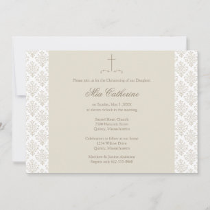 Damask Cream Cross Christening/Baptisme Kaart
