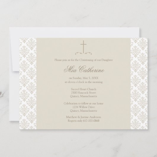 Damask Cream Cross doop / doop Kaart (Voorkant)