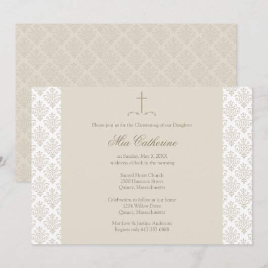 Damask Cream Cross doop / doop Kaart (Voorkant / Achterkant)