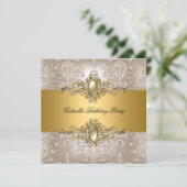 Damask Crème Gouden Verjaardag Parel Kaart (Staand voorkant)