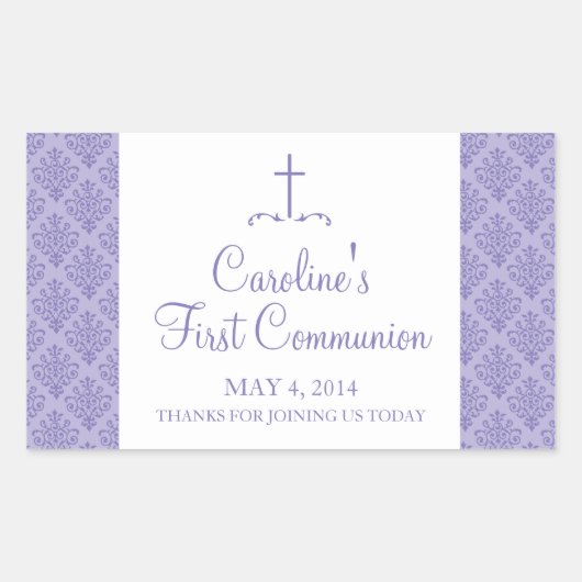 Damask Cross Eerste Communie Rechthoekige Sticker (Voorkant)