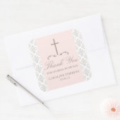 Damask Cross Eerste Communie Vierkante Sticker (Envelop)