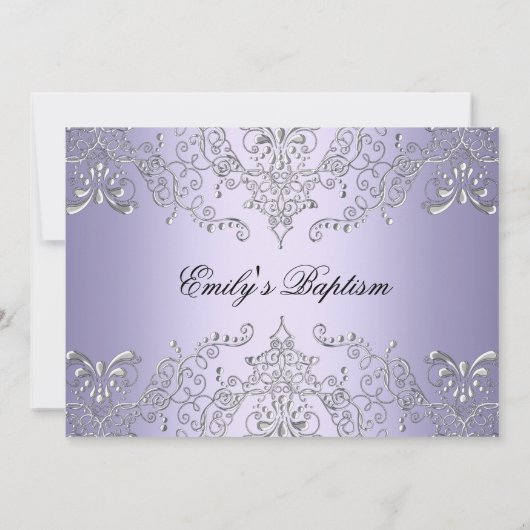  Damask & Cross Paarse Photo Baptisme Invite Kaart (Achterkant)