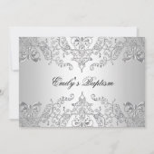  Damask & Cross Silver Photo Baptism Invite Kaart (Achterkant)
