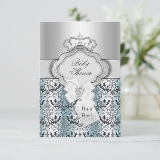 Damask & Crown Prince Baby shower Uitnodiging (Staand voorkant)