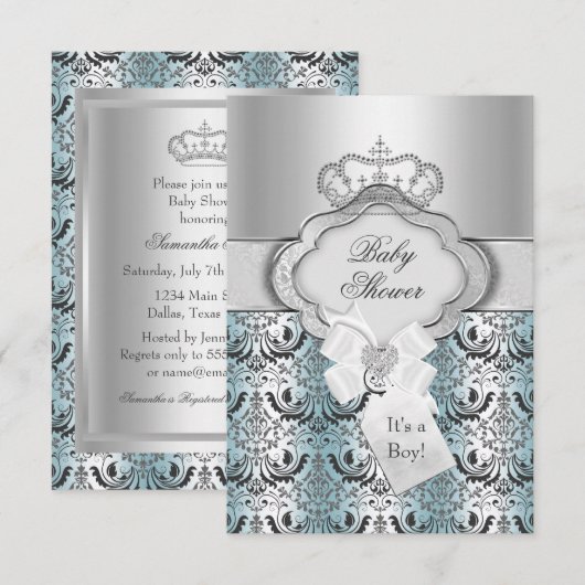 Damask & Crown Prince Baby shower Uitnodiging (Voorkant / Achterkant)