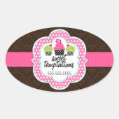 Damask Cupcake Bakkerij Business Ovale Sticker (Voorkant)