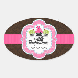 Damask Cupcake Bakkerij Business Ovale Sticker