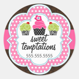 Damask Cupcake Bakkerij Business Ronde Sticker