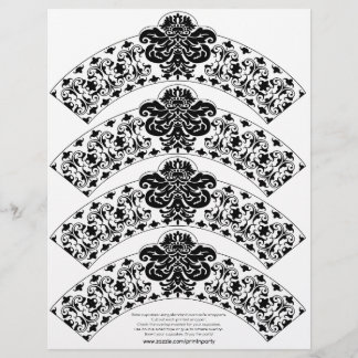 Damask Cupcake Wrapper Black op White