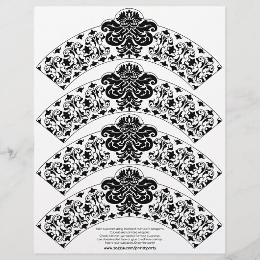 Damask Cupcake Wrapper Black op White (Voorkant)
