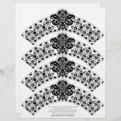Damask Cupcake Wrapper Black op White (Voorkant / Achterkant)