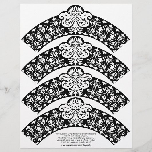 Damask Cupcake Wrapper White op Black (Voorkant)
