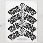 Damask Cupcake Wrapper White op Black (Voorkant / Achterkant)
