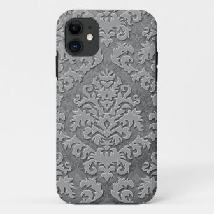 Damask Cut Velvet, Double Damask Monotone in Grey Case-Mate iPhone Case