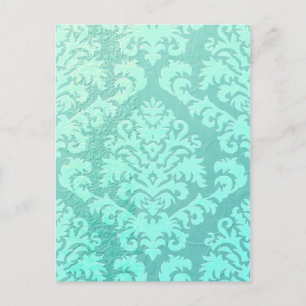 Damask Cut Velvet, ingegraveerd Satin in Mint Gree Briefkaart