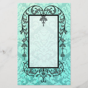 Damask Cut Velvet, ingegraveerd Satin in Mint Gree Briefpapier