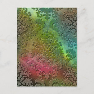 Damask Cut Velvet, Satin Abstract in Blauwgroen en Briefkaart
