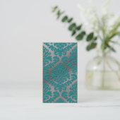 Damask Cut Velvet, Silver Metallic in Blauwgroen & Visitekaartje (Staand voorkant)
