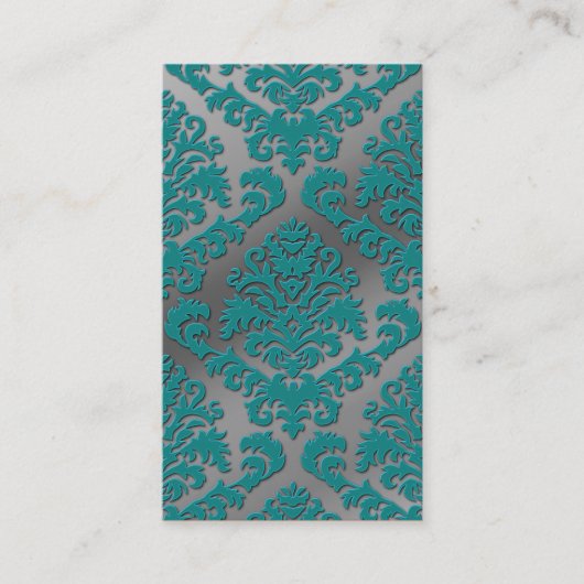 Damask Cut Velvet, Silver Metallic in Blauwgroen & Visitekaartje (Voorkant)