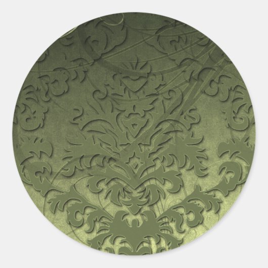 Damask Cut Velvet, Swank Swirls in Olive Ronde Sticker (Voorkant)