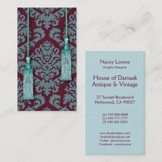 Damask Cut Velvet, Tassels en Leaves Visitekaartje (Voorkant / Achterkant)